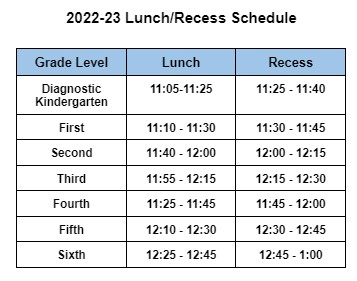 Lunch and recess SCh 2022 23